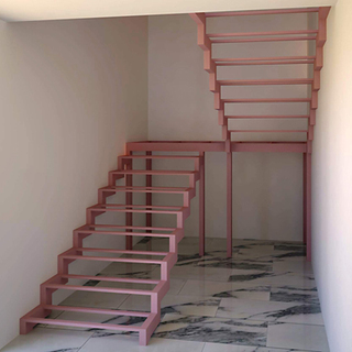Металлический каркас лестницы под обшивку с площадкой 90°.